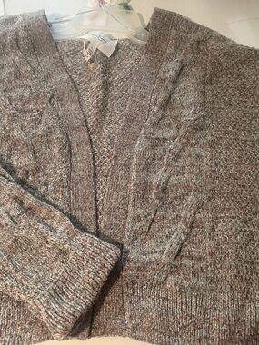 Jessica Simpson Marled Brown Gray Cable-Trim Open Front Cardigan